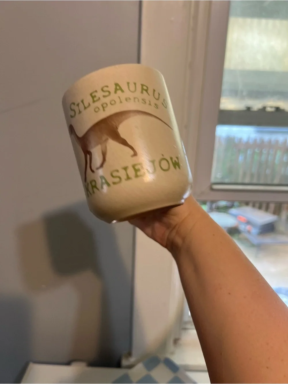 Collectable Silesaurus Opolensis Dinosaur Ceramic Mug - Green & Brown
